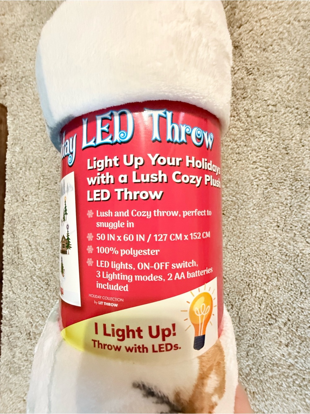 Holiday LED Plush Throw Blanket Winter Cabin Light Up 50x60